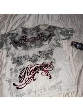 Manny Pacquiao Vs Ricky Hatton Remetee x Affliction T Shirt 2009 AOP Boxing Xl